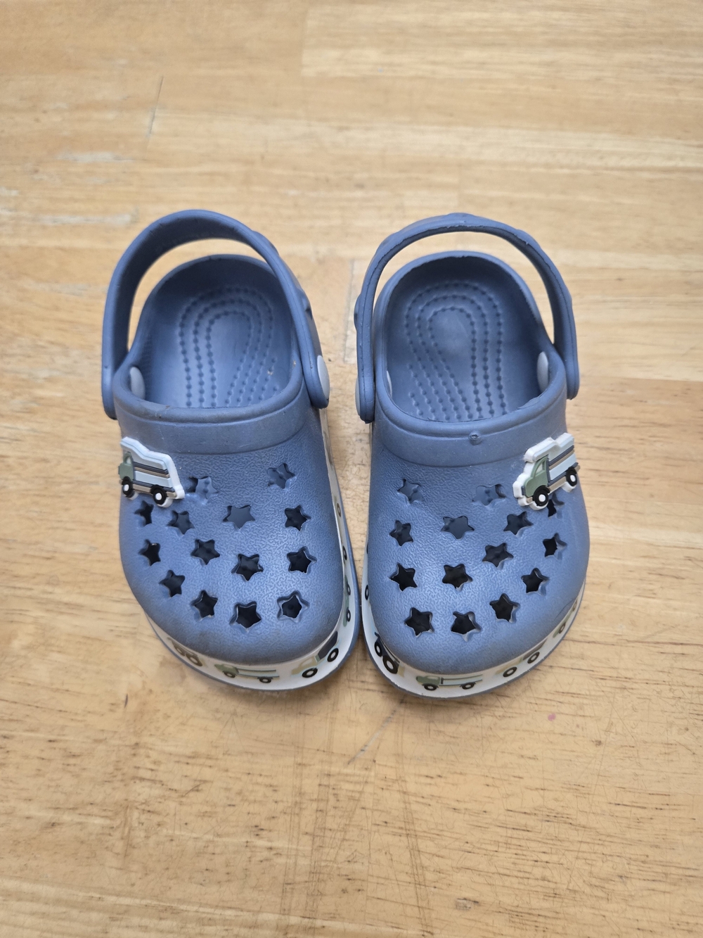 Kids Blue Star-Pattern Slip-On Sandals with Truck Accents